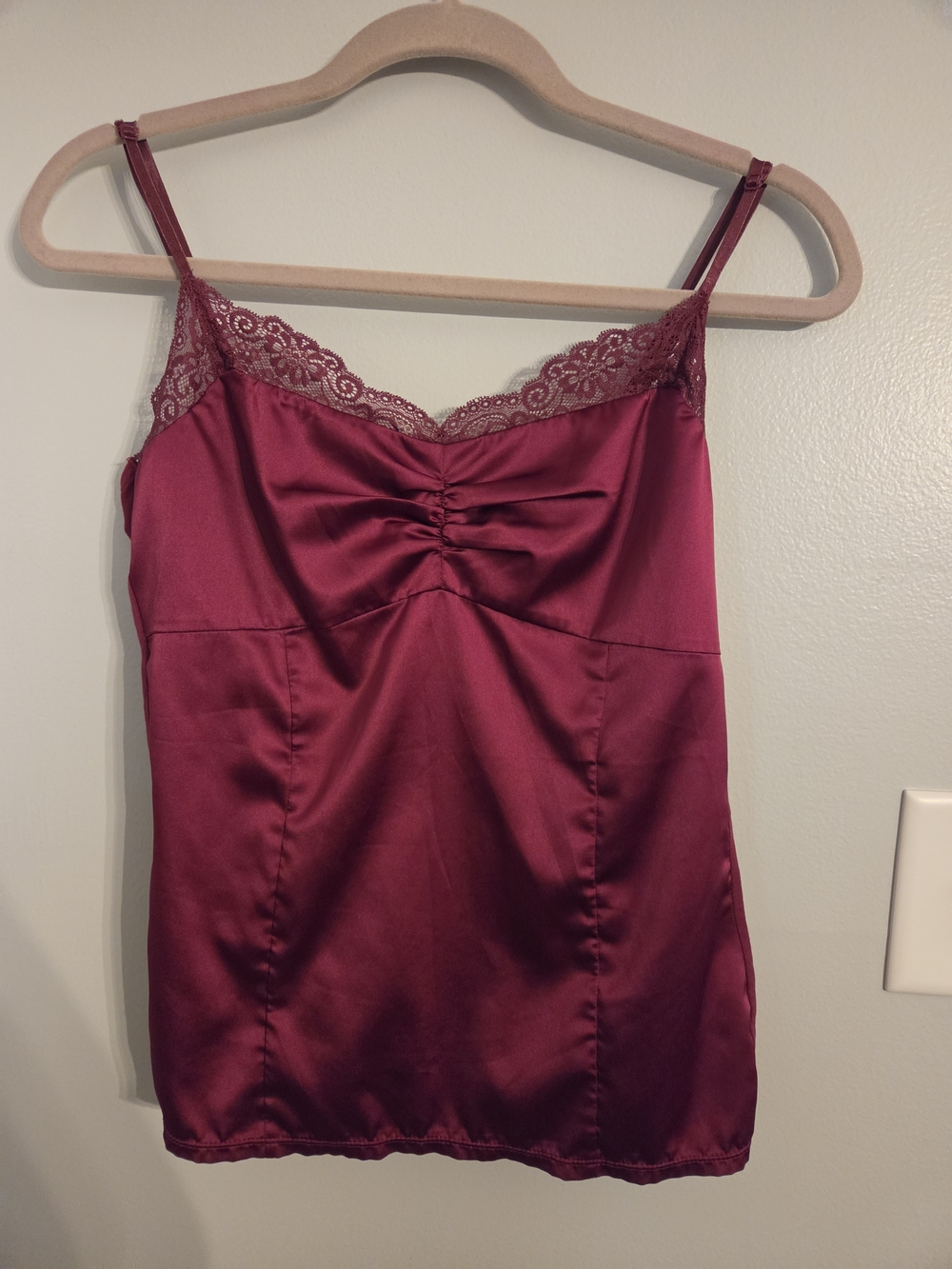 Ann Taylor Wine Satin Lace-Trim Slip Top